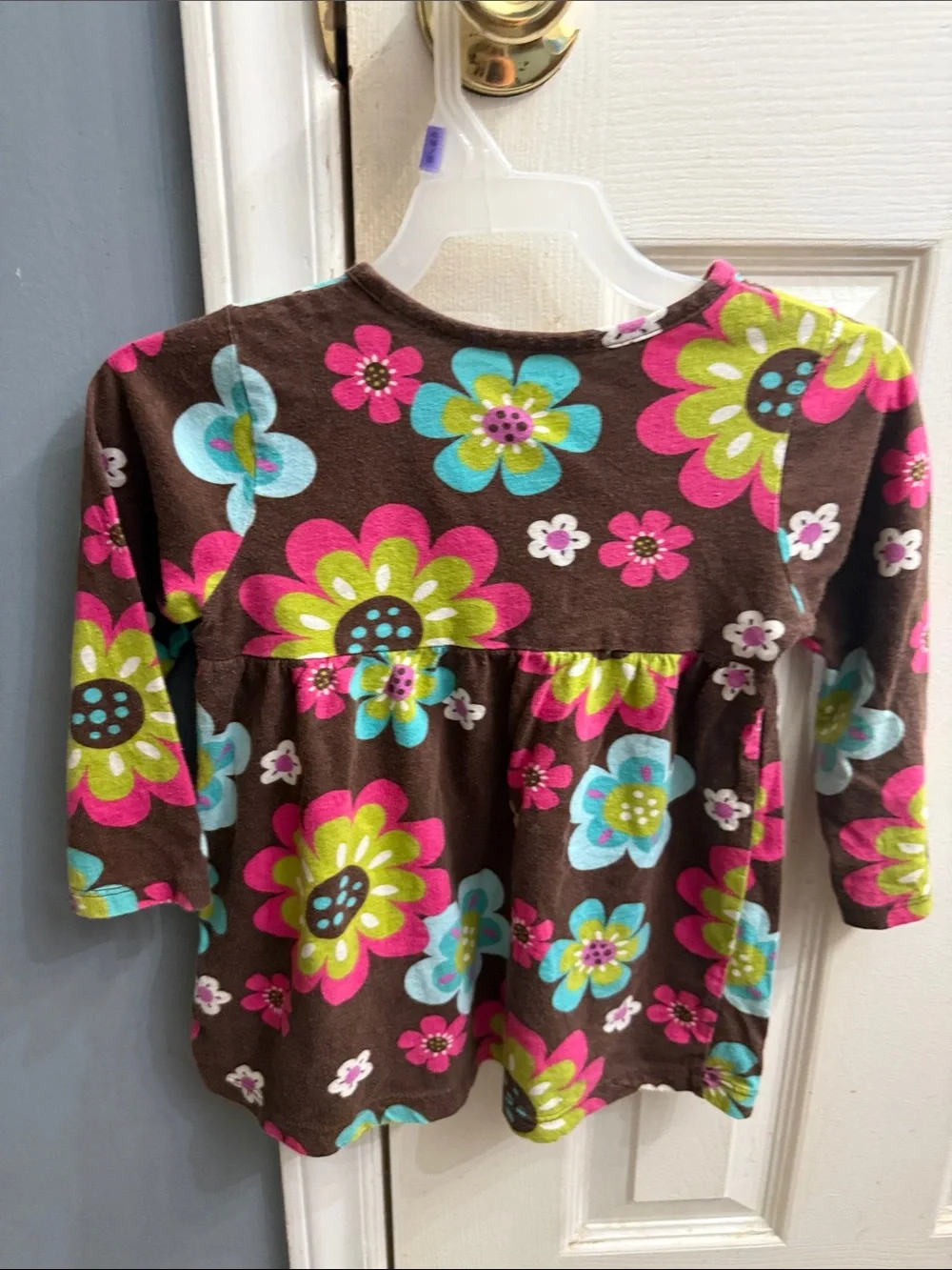 Carter's Brown Long Sleeve Floral Ruffle Top with Pink, Blue, Green 3T